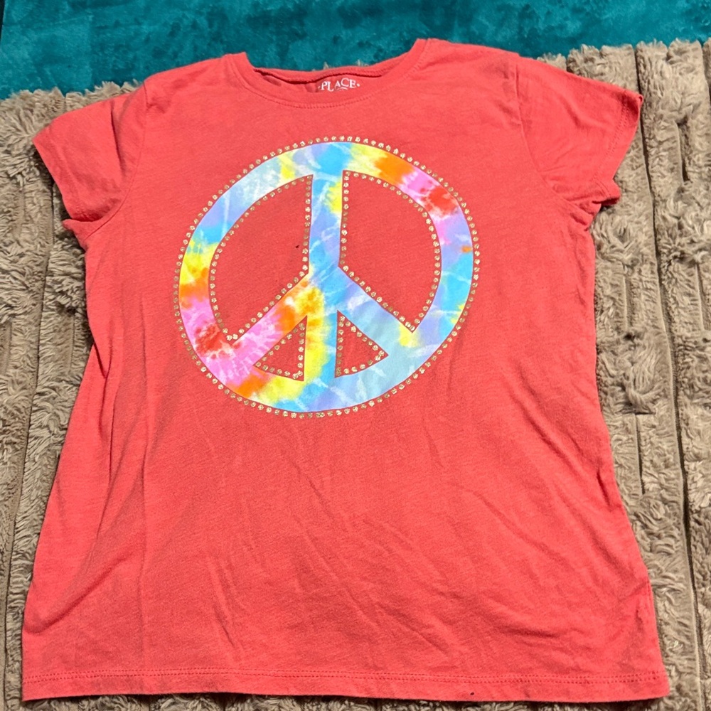 Place Red Tie-Dye Peace Sign Kids T-Shirt